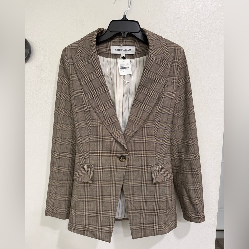 NWOT Veronica Beard Long & Lean Dickey Jacket in Brown Multi Plaid Size 6 - Picture 4 of 8